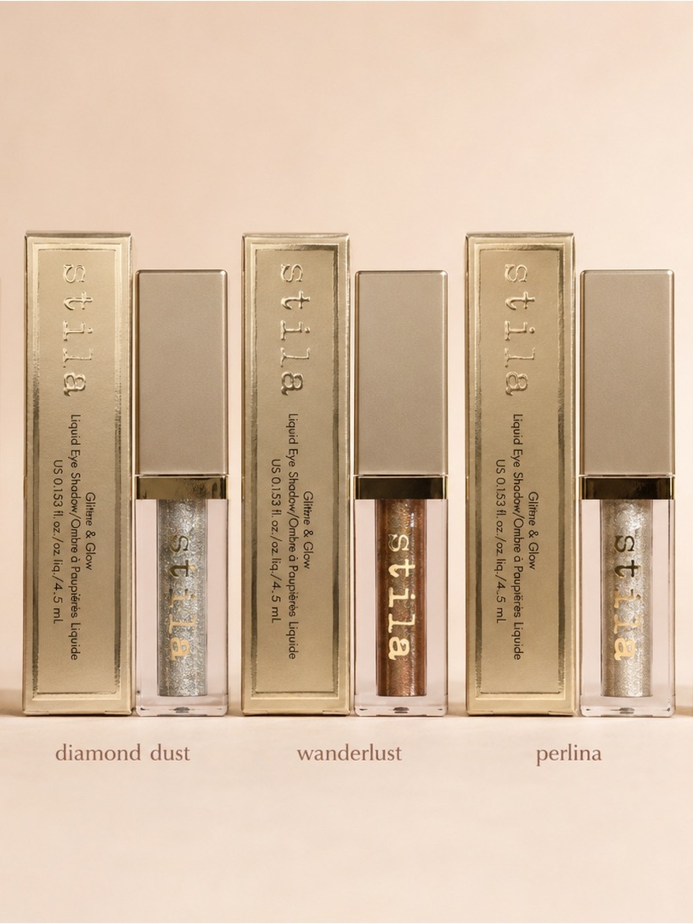 Stila Glitter & Glow Liquid Eyeshadow Trio — silver, bronze, cream